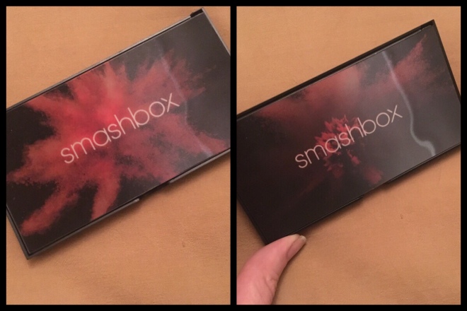 Two image side by side showing the Smashbox Cover Shot Ablaze palette at different angles to show the lenticular design