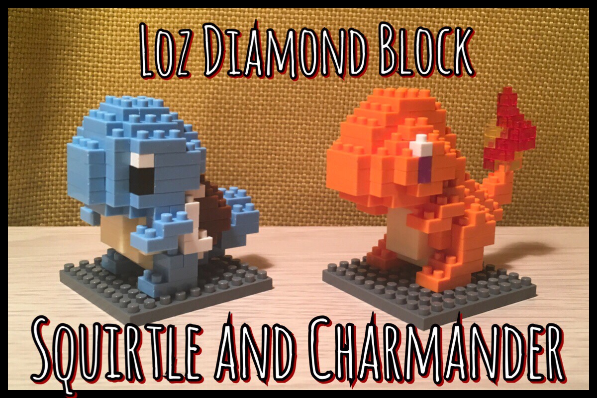 Loz Diamond Blocks models of a Squirtle and Charmander next to each other
